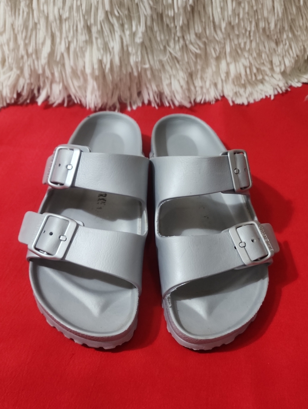 Birkenstock Eva Two-Buckle Slide Sandals in Light Gray